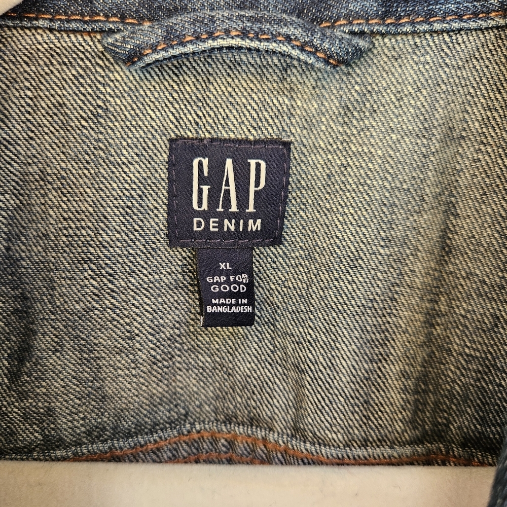 Gap Denim Camo Patchwork Jacket Distressed Size Xl - image 8